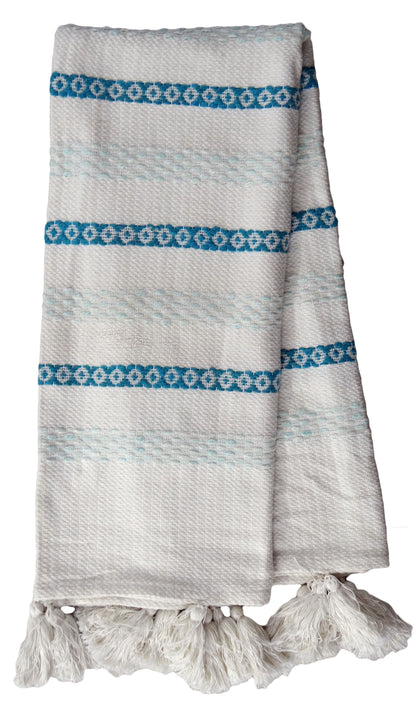 Hand Woven Throw Turquoise & White